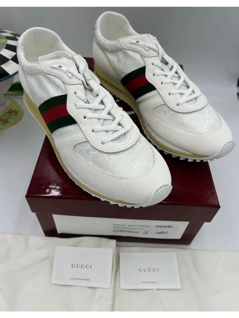 Men's Gucci re-motion GG canvas/suede sneakers size 12 fits 12.5 US made Italy